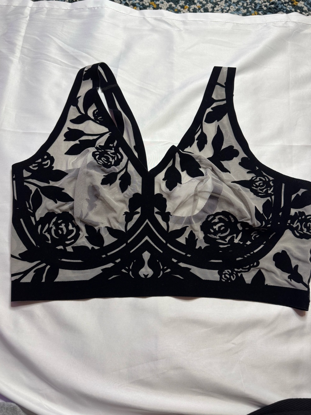 EBY Floral Sheer Mesh Bralette in Black